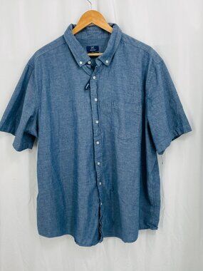 GEORGE Stretch Classic Fit Blue Short Sleeve Button Up Shirt